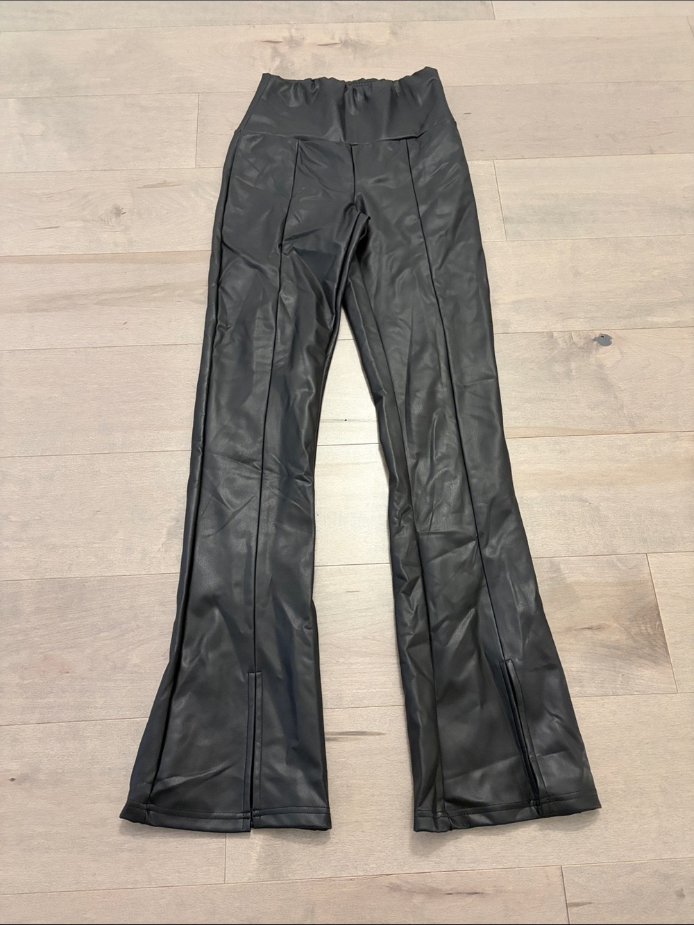 RD Style Like New Black Faux Leather Flare Wide-Leg Pants